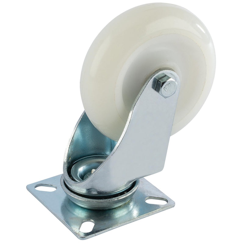 DR-65503 — Swivel Plate Fixing Nylon Wheel, 100mm Diameter, S.W.L. 125kg