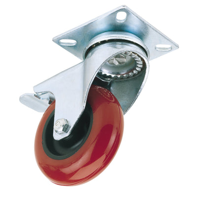 DR-65514 — Swivel Plate Fixing Polyurethane Wheel with Brake, 75mm Diameter, S.W.L. 70kg