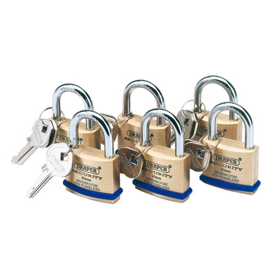 DR-67659 — Solid Brass Padlocks with Hardened Steel Shackle, 40mm (Pack of 6)