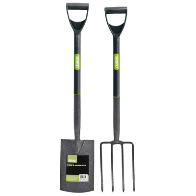 DR-83971 — Carbon Steel Garden Fork and Spade Set, Black