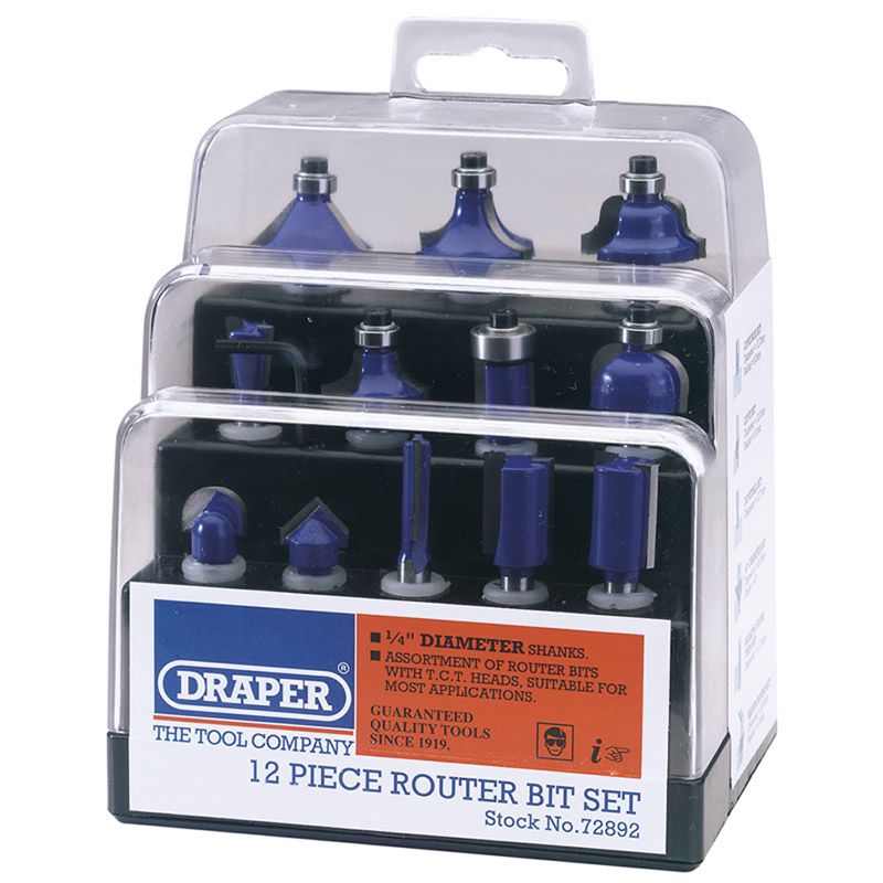 Draper DRB12A TCT Router Bit Set, 1/4" (12 Piece) - (72892) - DR-72892 - Draper - Trade Counter Direct