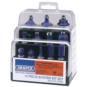 Draper DRB12A TCT Router Bit Set, 1/4" (12 Piece) - (72892) - DR-72892 - Draper - Trade Counter Direct