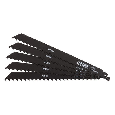Draper DS111K Reciprocating Saw Blades for Wood and Plastic Cutting, 225mm, 3tpi (Pack of 5) - (38589) - DR-38589 - Draper - Trade Counter Direct