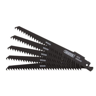 Draper DS644D Reciprocating Saw Blades for Wood and Plastic Cutting, 150mm, 6tpi (Pack of 5) - (43430) - DR-43430 - Draper - Trade Counter Direct