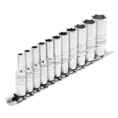 Draper Expert Imperial Deep Socket on Metal Rail, 1/4" Sq. Dr. (11 Piece) - DR-16491 - Draper - Trade Counter Direct