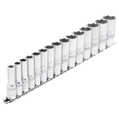 Draper Expert Metric Deep Socket Set on a Metal Rail, 3/8" Sq. Dr. (15 Piece) - DR-16494 - Draper - Trade Counter Direct