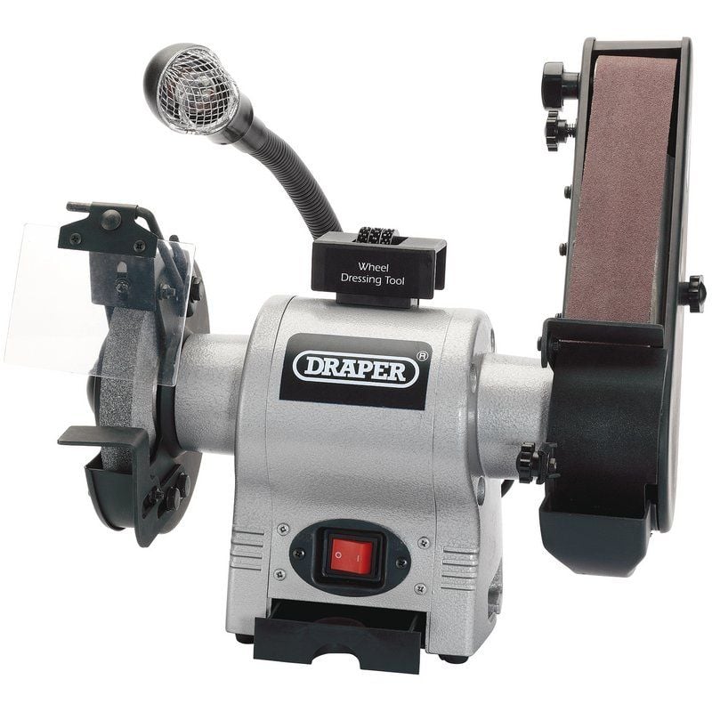 Draper GD650A Bench Grinder with Sanding Belt and Worklight, 150mm, 370W - DR-05096 - Draper - Trade Counter Direct