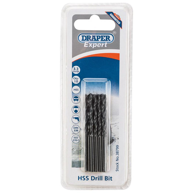 Draper H29MC HSS Drill Bit, 3.3mm (Pack of 10) - (38799) - DR-38799 - Draper - Trade Counter Direct