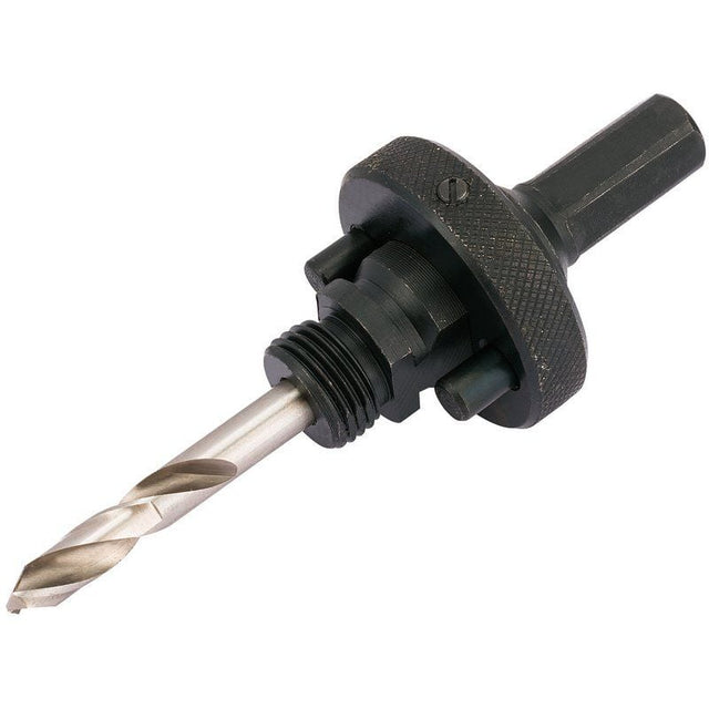 Draper HSA4 Quick Release Hex. Shank Holesaw Arbor with HSS Pilot Drill for Holesaws 32 - 210mm, 7/16" Thread - DR-56402 - Draper - Trade Counter Direct