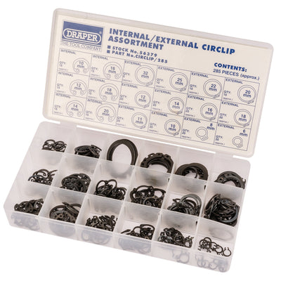 Draper Internal and External Circlip Assortment (285 Piece) - DR-56379 - Draper - Trade Counter Direct