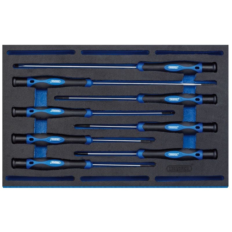 Draper IT - EVA14 Extra Long Precision Screwdriver Set in 1/4 Drawer EVA Insert Tray (8 Piece) - DR-63399 - Draper - Trade Counter Direct