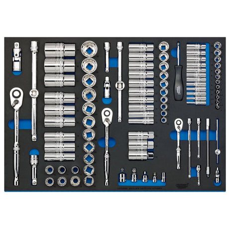 Draper IT - EVA48B Socket Set in Full Plus Drawer EVA Insert Tray, 1/4", 3/8" & 1/2" (96 Piece) - (63539) - DR-63539 - Draper - Trade Counter Direct