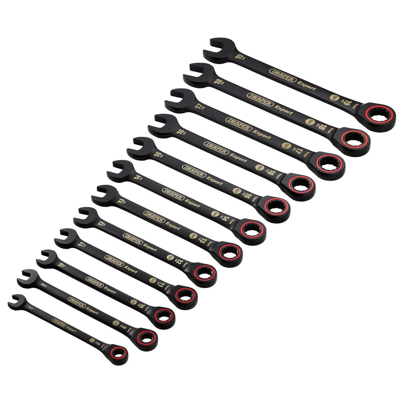 Draper Expert HI-TORQ® Metric Ratchet Combination Spanner Set, Black (12 Piece)