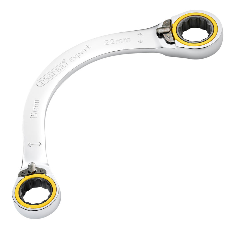 Draper Expert HI-TORQ® Double Ring Ratchet Half Moon Spanner, 19 x 22mm