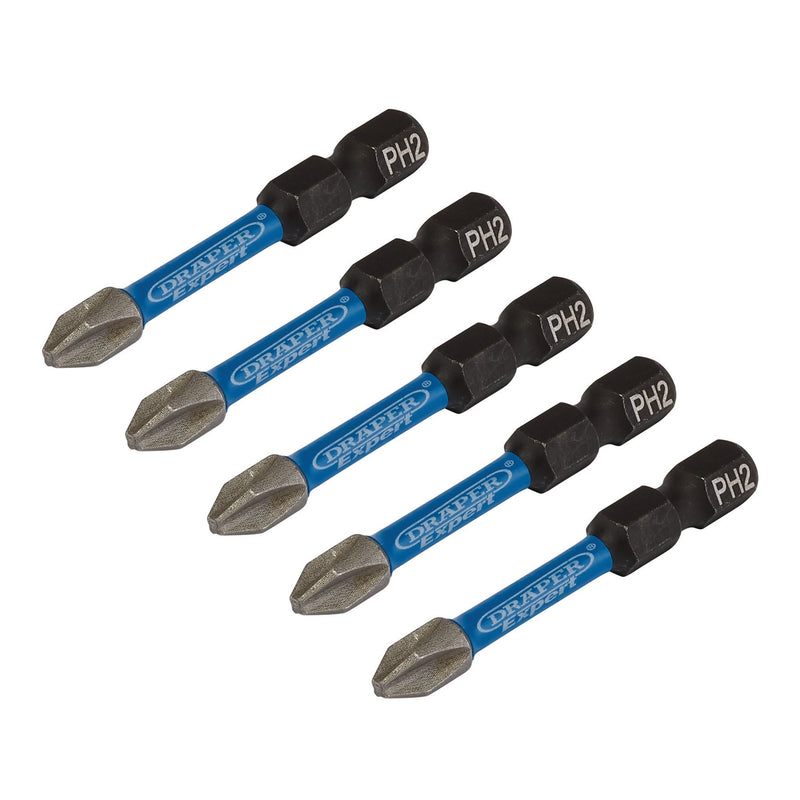 Draper Expert Cross Slot/PH Type Impact Screwdriver Bits, No.2 x 50mm, 1/4" Hex (Pack of 5)