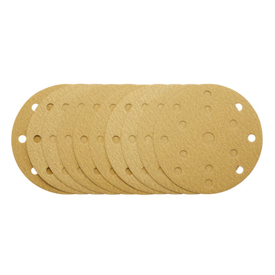 Gold Sanding Discs with Hook & Loop, 150mm, 180 Grit, 15 Dust Extraction Holes (Pack of 10)