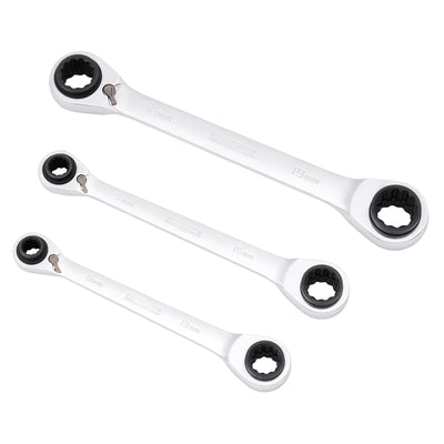 Metric 4-in-1 Reversible Double Ring End Ratchet Spanner Set (3 Piece)