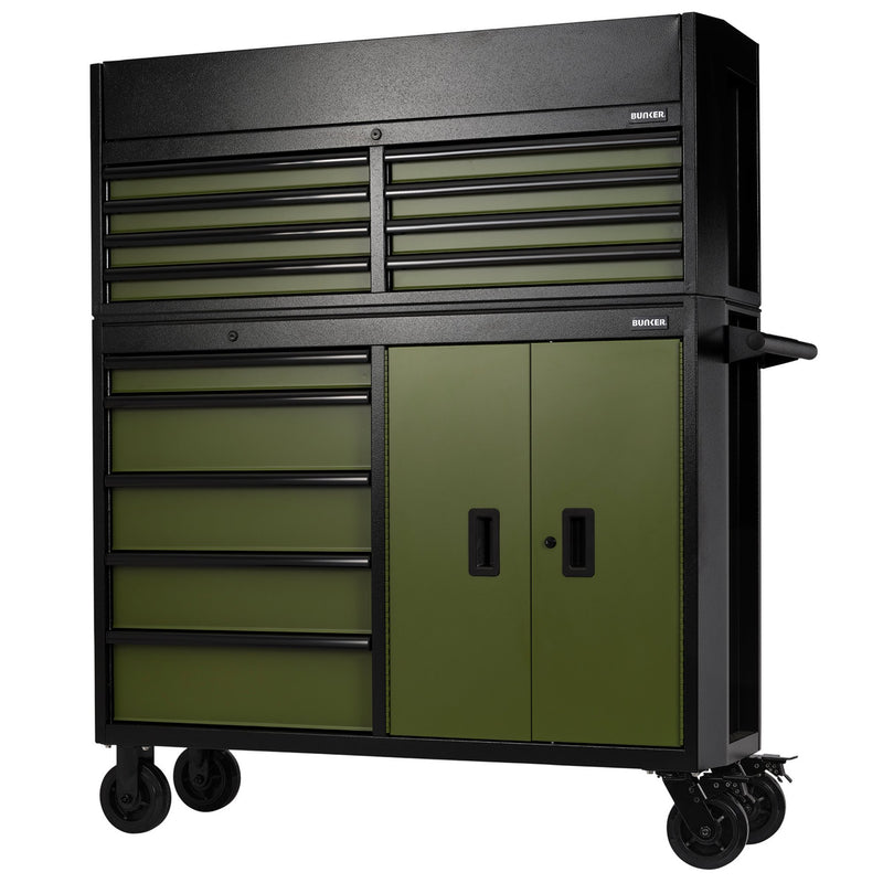 BUNKER 13 Drawer Combined Roller Cabinet and Tool Chest, 52", Green