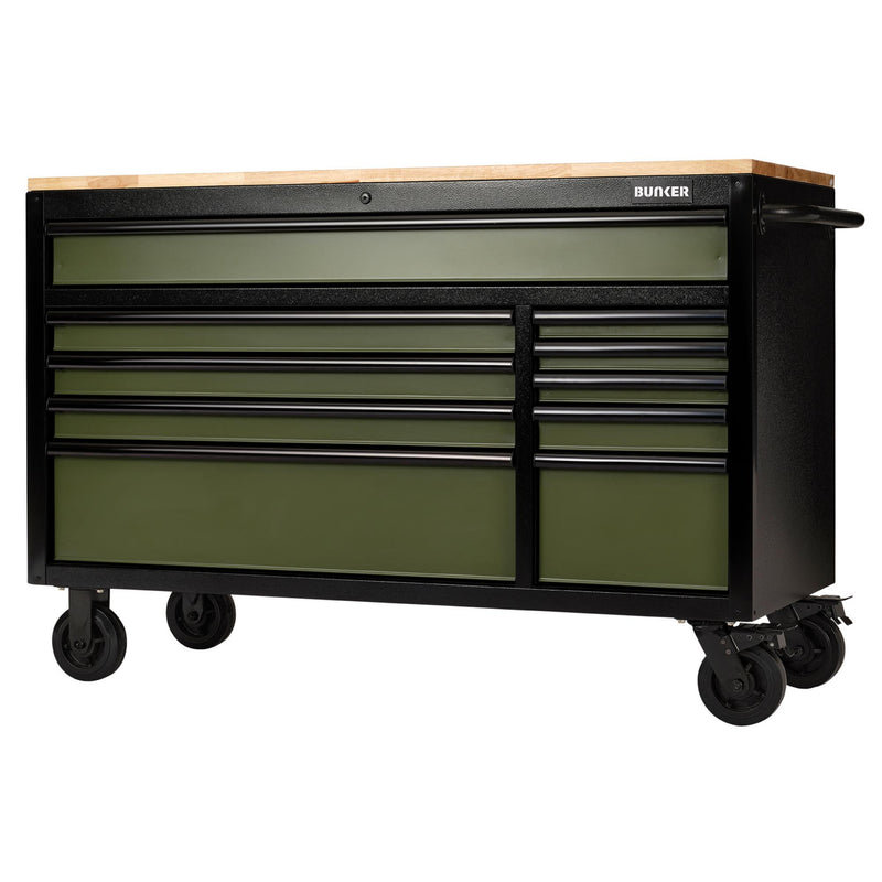 BUNKER 10 Drawer Workbench Roller Tool Cabinet, 56", Green