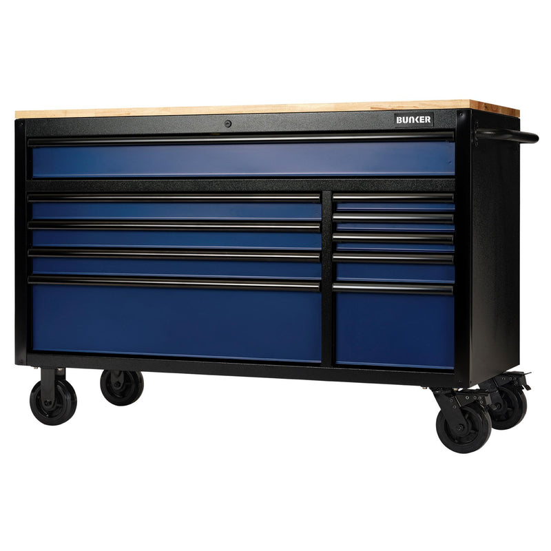 BUNKER 10 Drawer Workbench Roller Tool Cabinet, 56", Blue