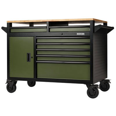 BUNKER 14 Drawer Multi-Functional Workbench Roller Tool Cabinet, 48", Green