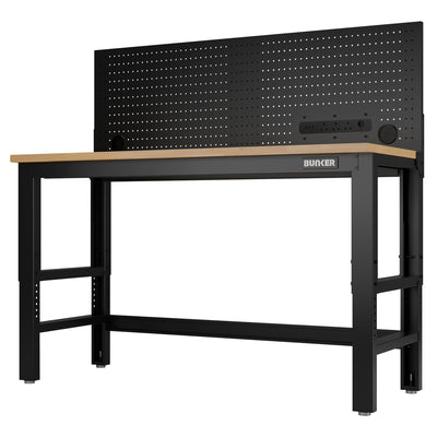 BUNKER Workbench with Hardwood Worktop and Power Pegboard, 1550mm