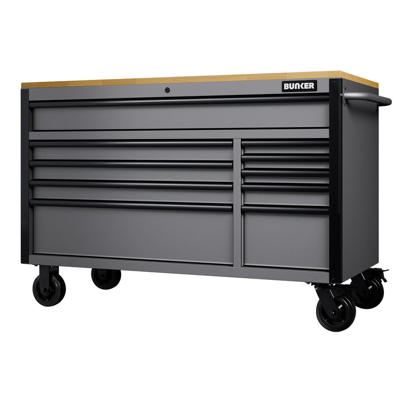 BUNKER 10 Drawer Workbench Roller Tool Cabinet, 56", Light Grey