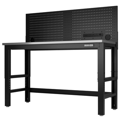BUNKER Workbench with Stainless Steel Worktop and Power Pegboard, 1550mm