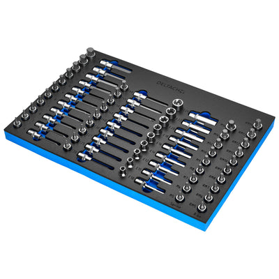 Torx, Hexagon, E-Torx, Multi-Tooth/Spline, Ribe Socket Set, 1/2" Sq. Dr. in EVA Foam Inlay