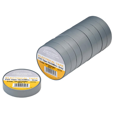 Grey PVC Electrical Insulation Tape, 19mm x 33m (Pack of 10)