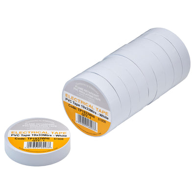 White PVC Electrical Insulation Tape, 19mm x 33m (Pack of 10)