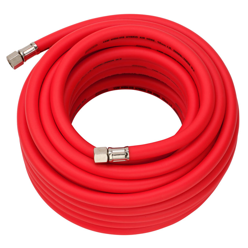 High Visibility Hybrid Air Hose, 15m x 10mm, 1/4" BSP, Red