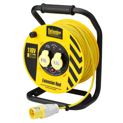 Defender E86500 110V 2-Way Industrial Cable Reel, 1.5mm², 16A, 50m