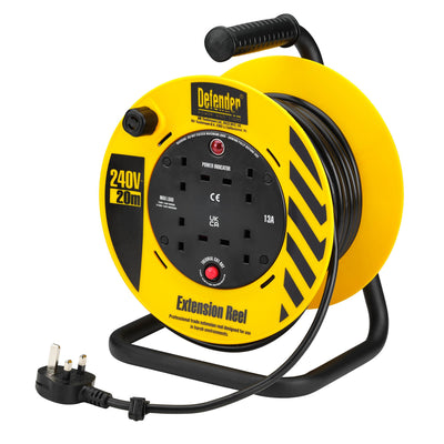 Defender E86465 230V 4-Way Light Industrial Cable Extension Reel, 20m - Discontinued