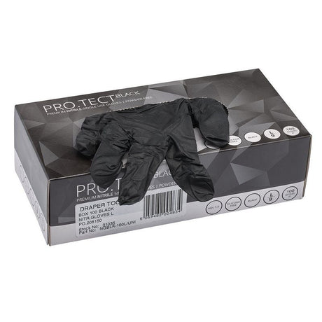 Draper NGBLK - 100L/UNI Nitrile Gloves, Large, Black (Pack of 100) - (31035) - DR-31035 - Draper - Trade Counter Direct