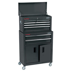 Draper RCTC6/BK Combined Roller Cabinet and Tool Chest, 6 Drawer, 24", Black - (19572) - DR-19572 - Draper - Trade Counter Direct