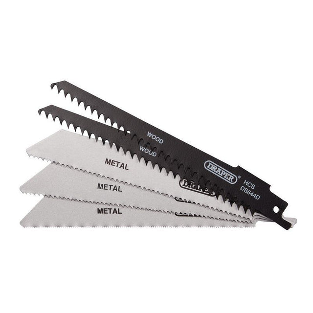 Draper RSBCOM5 Assorted Reciprocating Saw Blades for Multi - Purpose Cutting, 150mm (Pack of 5) - (52517) - DR-52517 - Draper - Trade Counter Direct