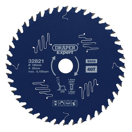 Draper SBE1 Draper Expert TCT Circular Saw Blade for Wood with PTFE Coating, 165 x 20mm, 40T - (32821) - DR-32821 - Draper - Trade Counter Direct
