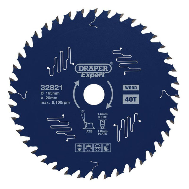 Draper SBE1 Draper Expert TCT Circular Saw Blade for Wood with PTFE Coating, 165 x 20mm, 40T - (32821) - DR-32821 - Draper - Trade Counter Direct