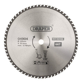 Draper SBM9 TCT Multi - Purpose Circular Saw Blade, 355 x 25.4mm, 66T - (04904) - DR-04904 - Draper - Trade Counter Direct