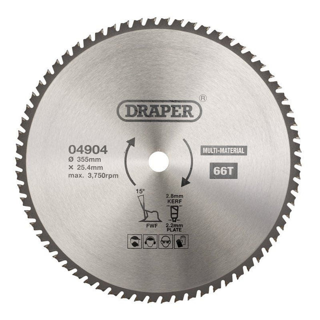 Draper SBM9 TCT Multi - Purpose Circular Saw Blade, 355 x 25.4mm, 66T - (04904) - DR-04904 - Draper - Trade Counter Direct