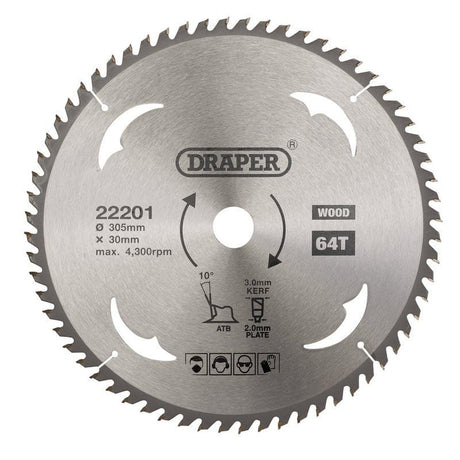Draper SBW16 TCT Circular Saw Blade for Wood, 305 x 30mm, 64T - (22201) - DR-22201 - Draper - Trade Counter Direct