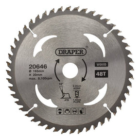 Draper SBW2 TCT Circular Saw Blade for Wood, 165 x 20mm, 48T - DR-20646 - Draper - Trade Counter Direct