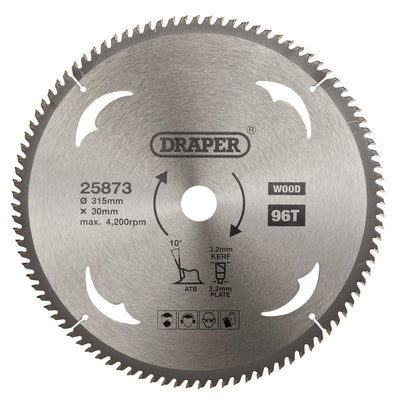 Draper SBW20 TCT Circular Saw Blade for Wood, 315 x 30mm, 96T - (25873) - DR-25873 - Draper - Trade Counter Direct