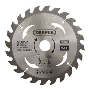 Draper SBW4 TCT Circular Saw Blade for Wood, 185 x 25.4mm, 24T - (20891) - DR-20891 - Draper - Trade Counter Direct