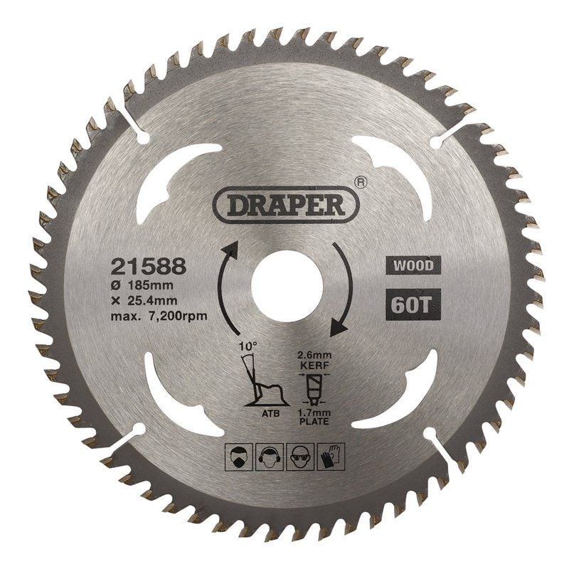 Draper SBW6 TCT Circular Saw Blade for Wood, 185 x 25.4mm, 60T - (21588) - DR-21588 - Draper - Trade Counter Direct