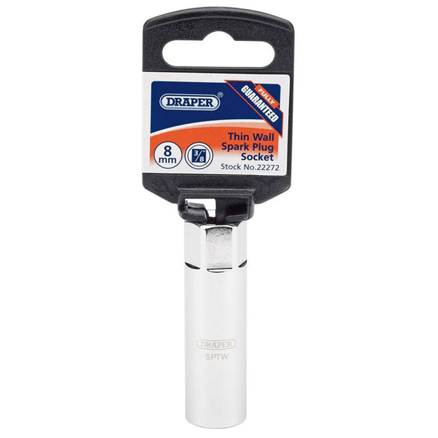 Draper SPTW HI - TORQ 8mm Thread Thin Wall 12 Point Spark Plug Socket, 3/8" Sq. Dr., 14mm - (22272) - DR-22272 - Draper - Trade Counter Direct