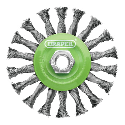 Draper Stainless-Steel Twist-Knot Flat Wire Wheel Brush, 115mm, M14 - DR-08061 - Draper - Trade Counter Direct
