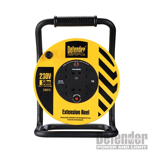 Defender Heavy Duty Reel 4-Way 50m 230V 13A - E86515