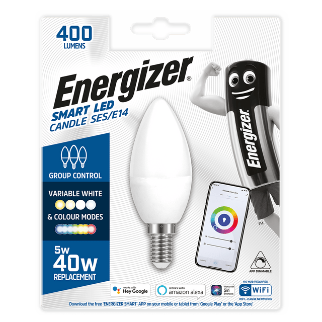 Energizer 5W - 40W SMART LED Candle SES/E14 Bulb (Alexa/Hey Google/Siri Compatible) - S17163 - Energizer - Trade Counter Direct